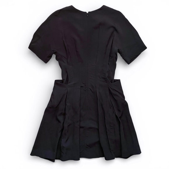 COS Black Crepe Pleated Gathered Fit Flare Short Sleeve Midi Dress Pockets 6 - Picture 3 of 7